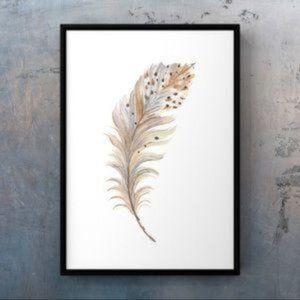 Abstract neutral feather watercolor art print